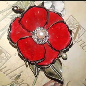 Vintage Vendome Red poppy bud flower brooch pin
